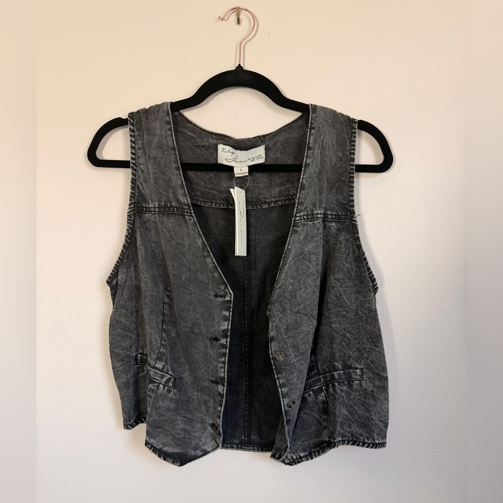 90s Acid Wash Denim Vest Western Grunge NWT Vintage Havana Size L